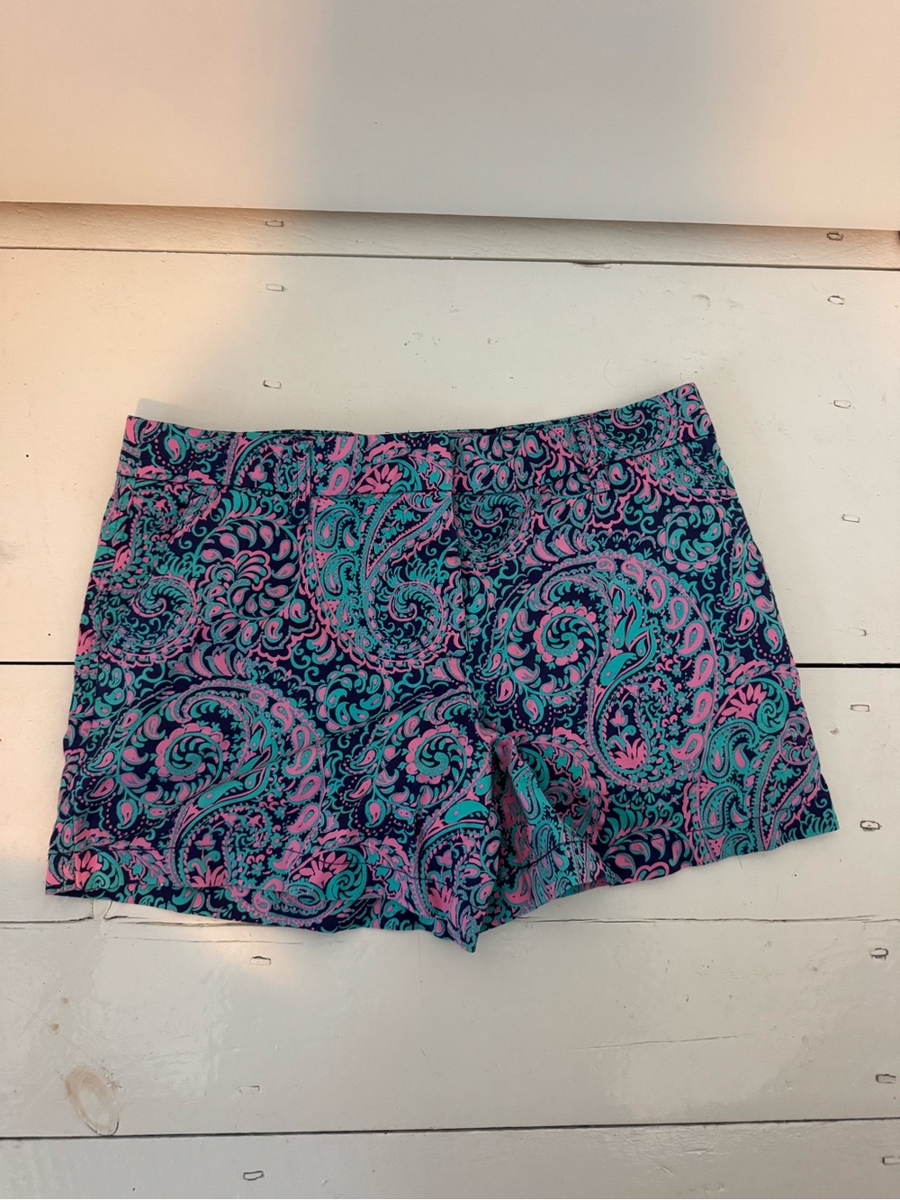 Women’s Paisley Print Shorts in Teal & Pink
